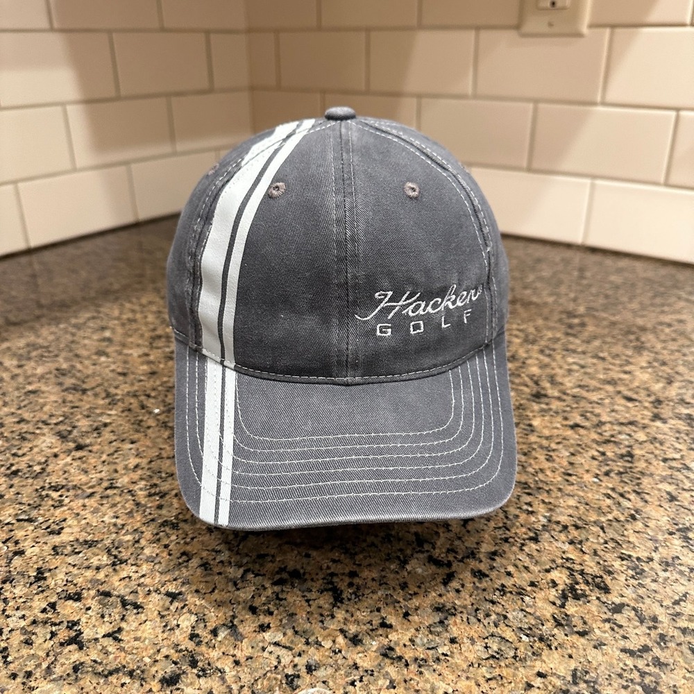 Hacker Golf Port Authority Hat Gray Stripe Adjustable Strap back Cap